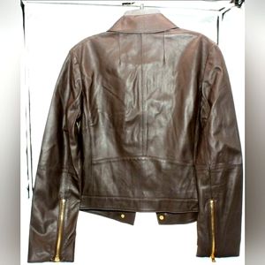 NEW TORY BURCH WOMEN'S "HARPER MOTOR JACKET"- COCONUT BROWN SHEEP LEATHER